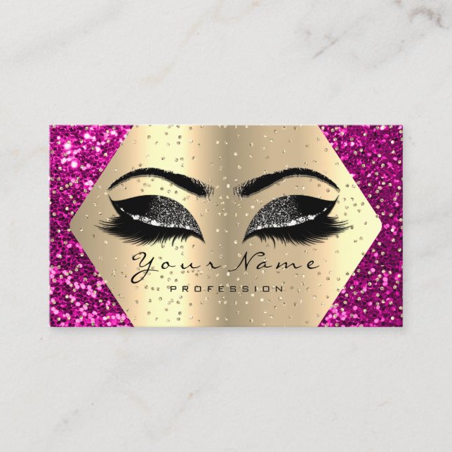 Gold Glitter Makeup Artist Lash Brow Pink Fuchsia Business Card (Front)