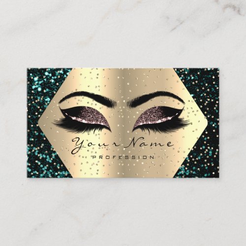 Gold Glitter Makeup Artist Lash Brow Teal Rose Business Card