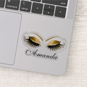 Gold Glitter Makeup Artist Lashes Extension Name Sticker