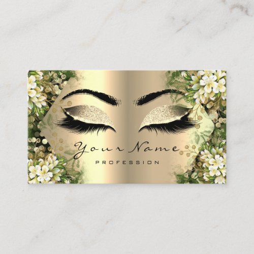 Gold Glitter Makeup Artist Lashes Floral Black Business Card