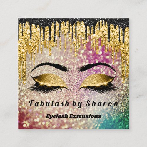 Gold Glitter  Makeup Artist Lashes Holograph Square Business Card