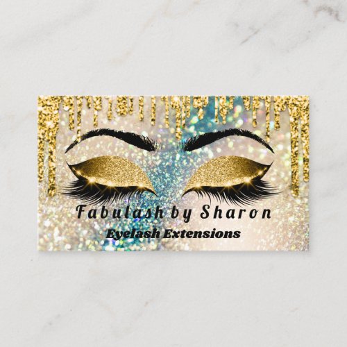 Gold Glitter  Makeup Artist Lashes Holograph Teal Business Card