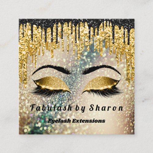 Gold Glitter  Makeup Artist Lashes Holograph Vip Square Business Card