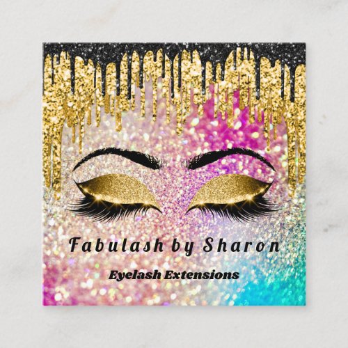 Gold Glitter  Makeup Artist Lashes Holographic Square Business Card