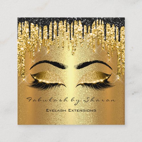 Gold Glitter  Makeup Artist Lashes Logo Square Business Card