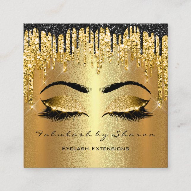 Gold Glitter  Makeup Artist Lashes Logo Square Business Card (Front)