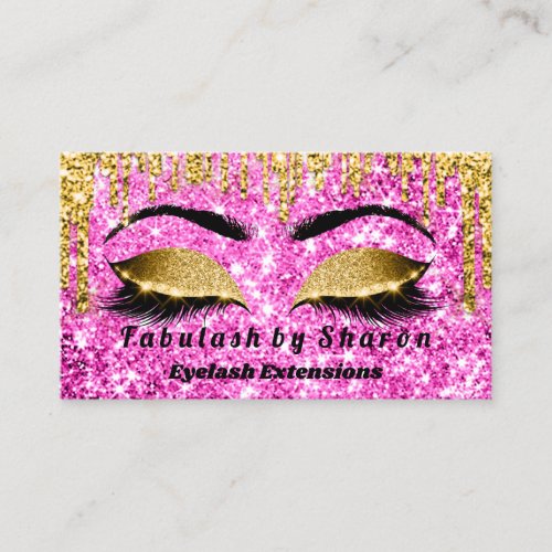 Gold Glitter  Makeup Artist Lashes Princess Pink Business Card