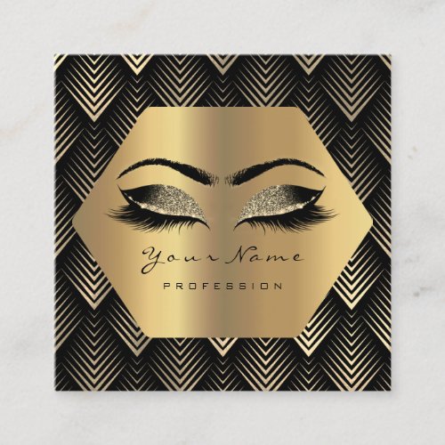 Gold Glitter Makeup Lashes Black Gold Art Deco Square Business Card