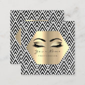 Gold Glitter Makeup Lashes Black White Chevron Square Business Card (Front/Back)