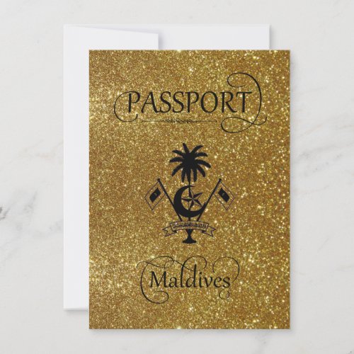 Gold Glitter Maldives Passport Save the Date Card