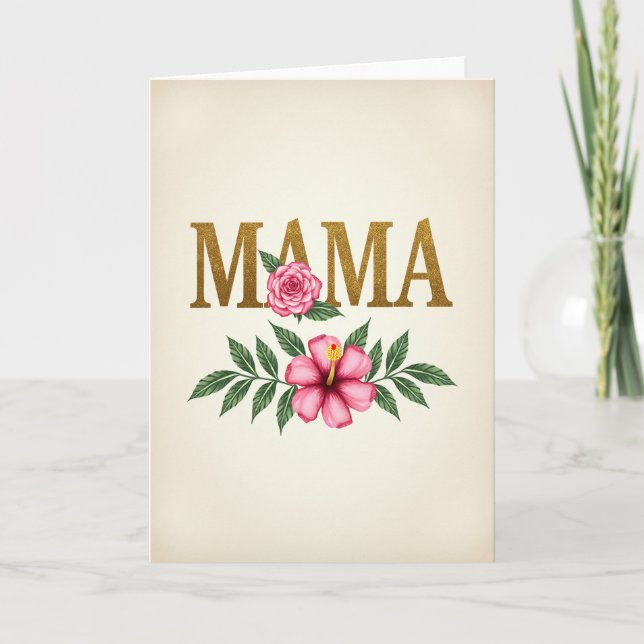 Gold Glitter Mama Floral Card (Front)
