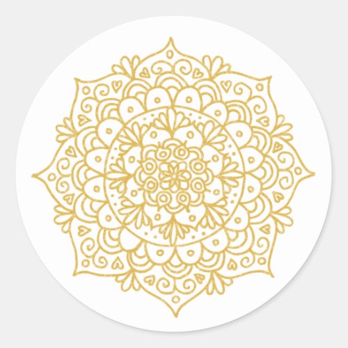 Gold Glitter Mandala Flower Classic Round Sticker