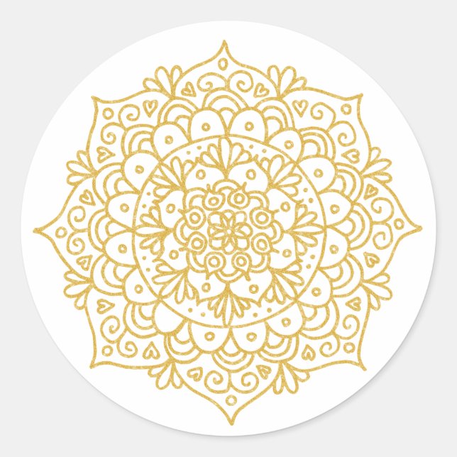Gold Glitter Mandala Flower Classic Round Sticker (Front)