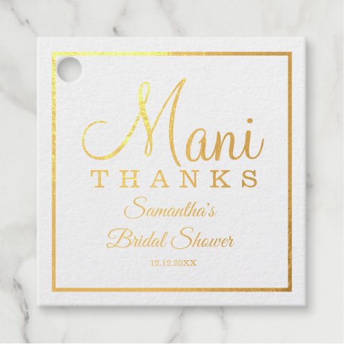 Gold Glitter Mani Thanks Bridal Shower Foil Favor Tags