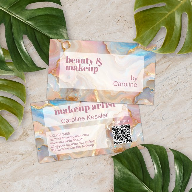 Gold Glitter Marble Art Pattern Scannable QR Code Business Card (Creator Uploaded)