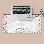 Gold Glitter Marble Elegant Pattern Business Name Desk Mat<br><div class="desc">Bring a touch of sophistication to your workspace with this elegant white marble and gold glitter desk mat, featuring faux gold colors, elegant marble background, as well as space for your name or business name. Use this stylish office desk mat for your small business, company office or your home desk....</div>