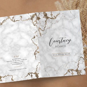Gold Glitter Marble Elegant Script Chic Business Pocket Folder