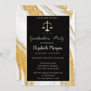 Gold Glitter Marble Law School Graduation Party Invitation