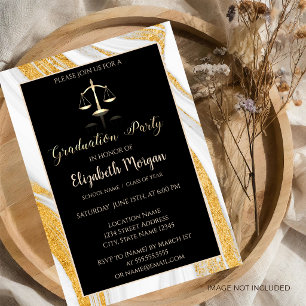 Gold Glitter Marble Law School Graduation Party Invitation