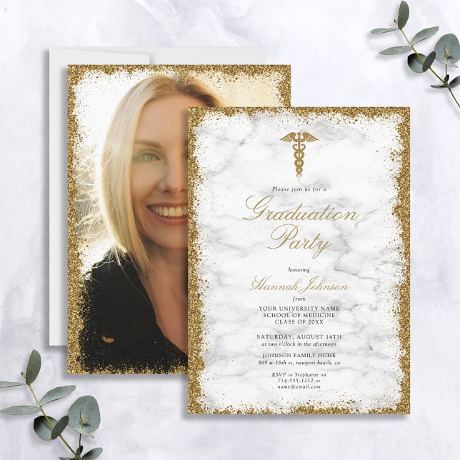Gold Glitter Marble Medical School Graduation Invitation (Creator Uploaded)