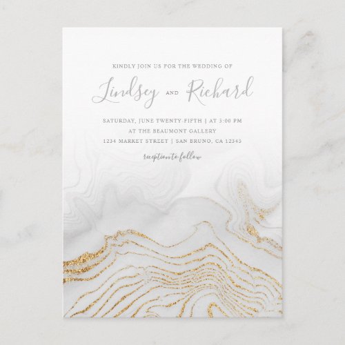 Gold Glitter Marble  Modern Script Wedding Invite