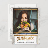 Gold Glitter & Marble Photo Graduation Party Invitation Postcard (Front/Back)