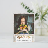 Gold Glitter & Marble Photo Graduation Party Invitation Postcard (Standing Front)