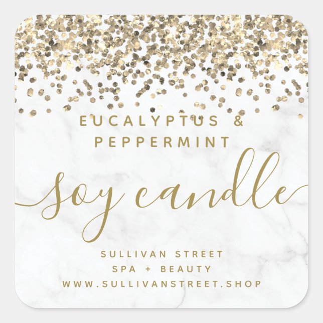 Gold Glitter Marble Soy Candle Label (Front)
