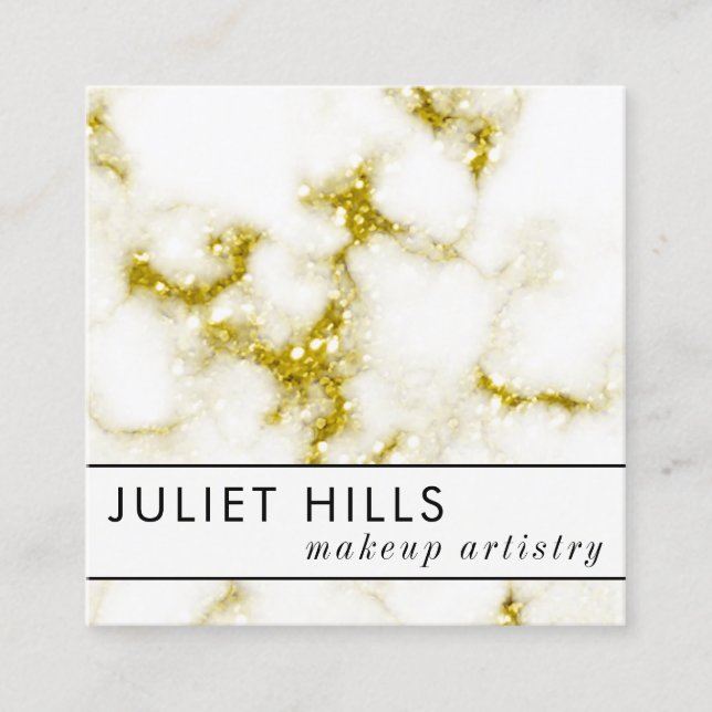 Gold Glitter Marble Square Business Card (Front)
