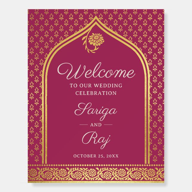 Gold Glitter Marigold Flower Wedding Welcome Sign (Front)