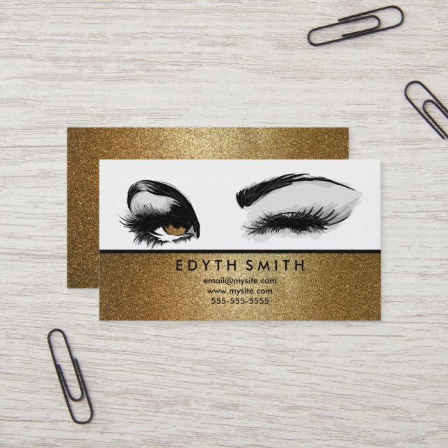 Gold Glitter Mascara or Eyelashes Business Card (Front/Back In Situ)