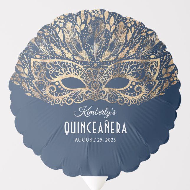 Gold Glitter Mask Quinceañera Birthday Balloon (Front)