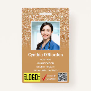 Gold Glitter Medical Photo ID QR Barcode Badge