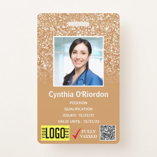 Gold Glitter Medical Photo ID QR Barcode Badge