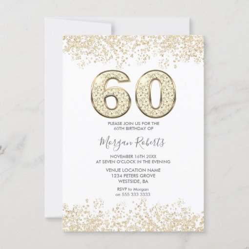 Gold Glitter Mens or Womans 60th Birthday Party Invitation | Zazzle