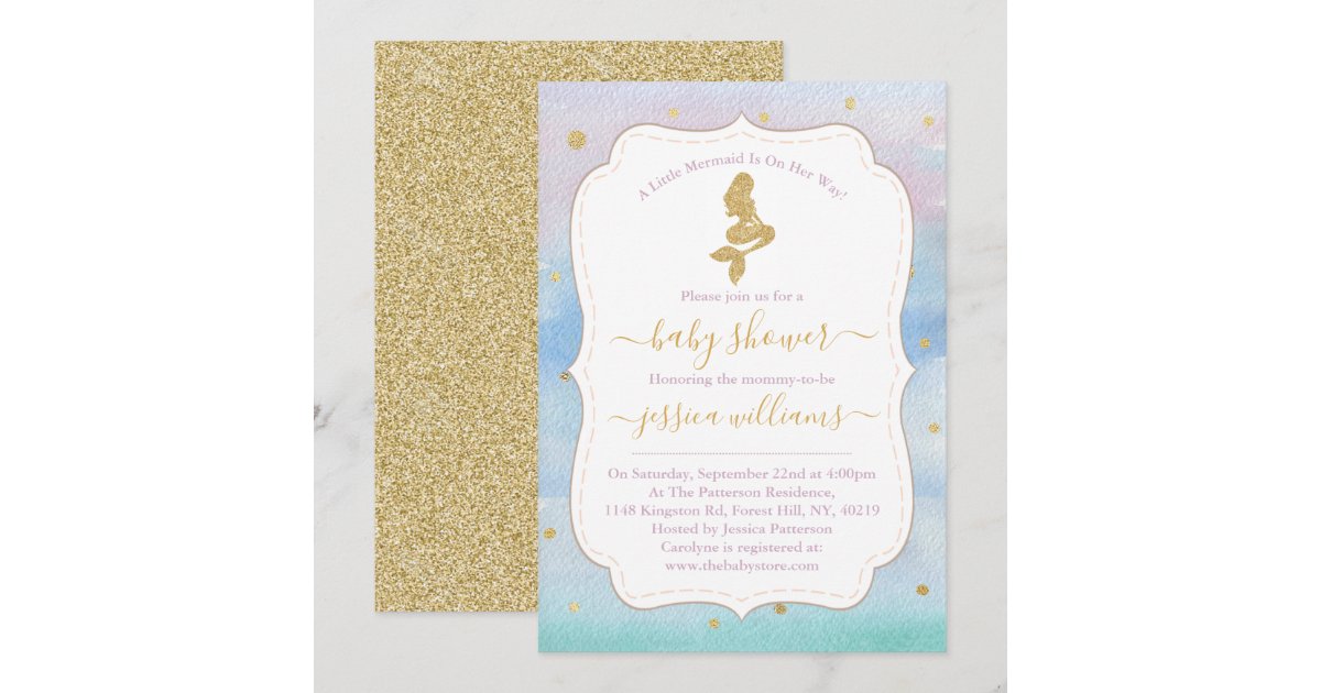 Gold Glitter Mermaid Baby Shower Invitation | Zazzle