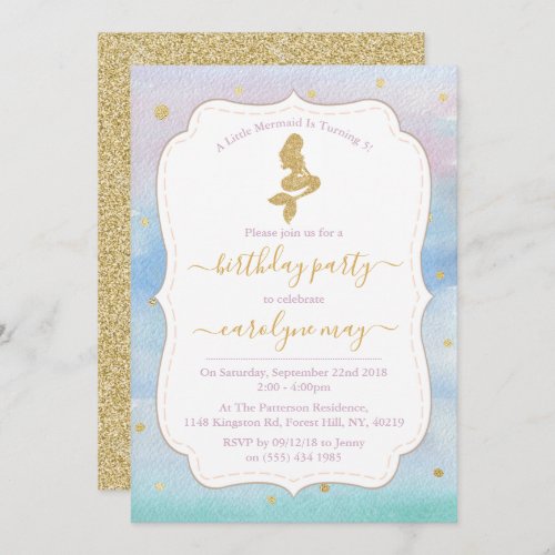 Gold Glitter Mermaid Birthday Party Invitation