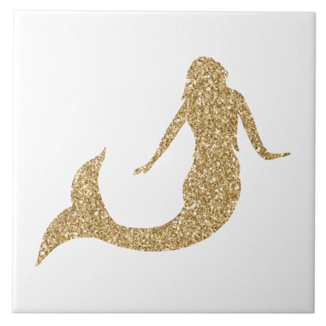 Gold Glitter Mermaid Ceramic Tile (Front)