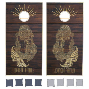 Gold Glitter Mermaid Family Beach Cornhole Set