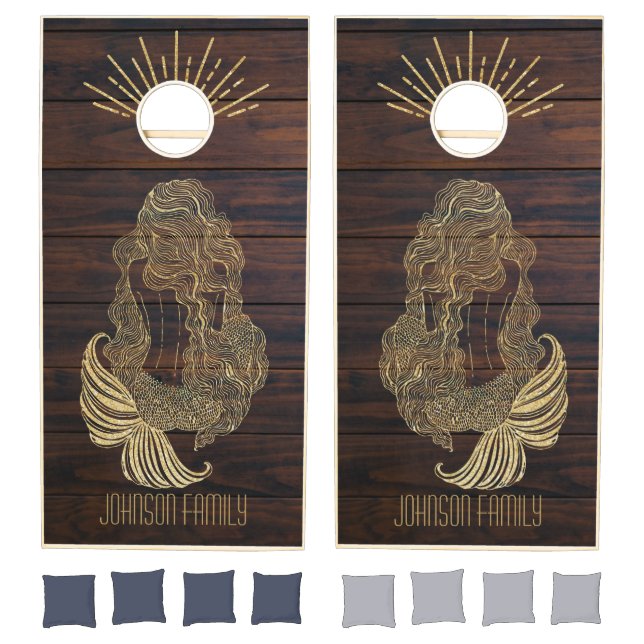 Gold Glitter Mermaid Family Beach  Cornhole Set (Set)