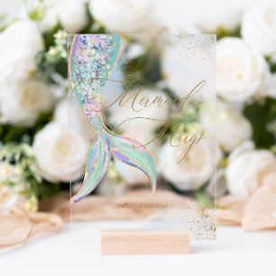 Gold Glitter Mermaid Margs Tail Birthday Acrylic Sign