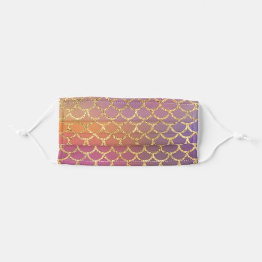 Gold Glitter Mermaid Pattern Sparkle Purple Pink Adult Cloth Face Mask (Front, Folded)