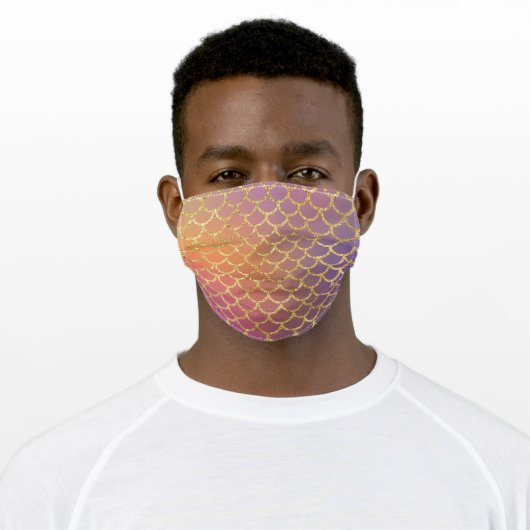 Gold Glitter Mermaid Pattern Sparkle Purple Pink Adult Cloth Face Mask (Worn)