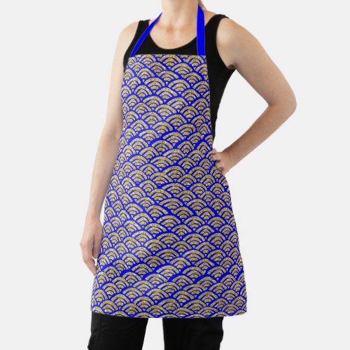 Gold Glitter Mermaid Scale Pattern on Royal Blue Apron