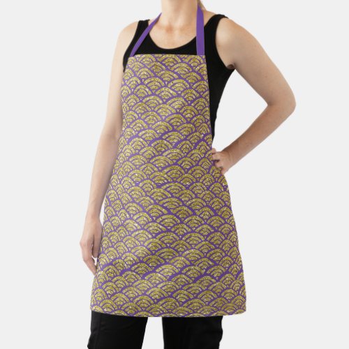 Gold Glitter Mermaid Scale Pattern on Royal Purple Apron