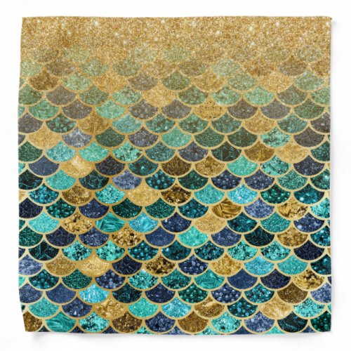 Gold Glitter Mermaid Scales Colorful Bandana