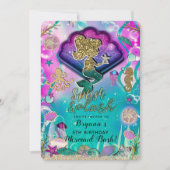 Gold glitter Mermaid & Shells Under the Sea Party Invitation (Front)