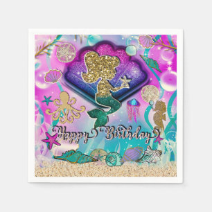 Gold glitter Mermaid & Shells Under the Sea Party Napkins