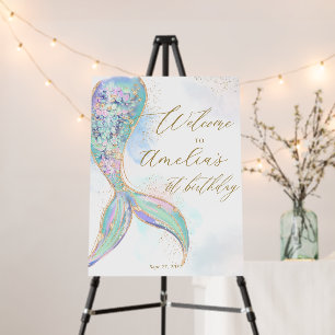 Gold Glitter Mermaid Tail 1st Birthday Welcome Foam Board