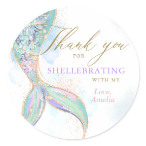 Gold Glitter Mermaid Tail Thank You Birthday Classic Round Sticker